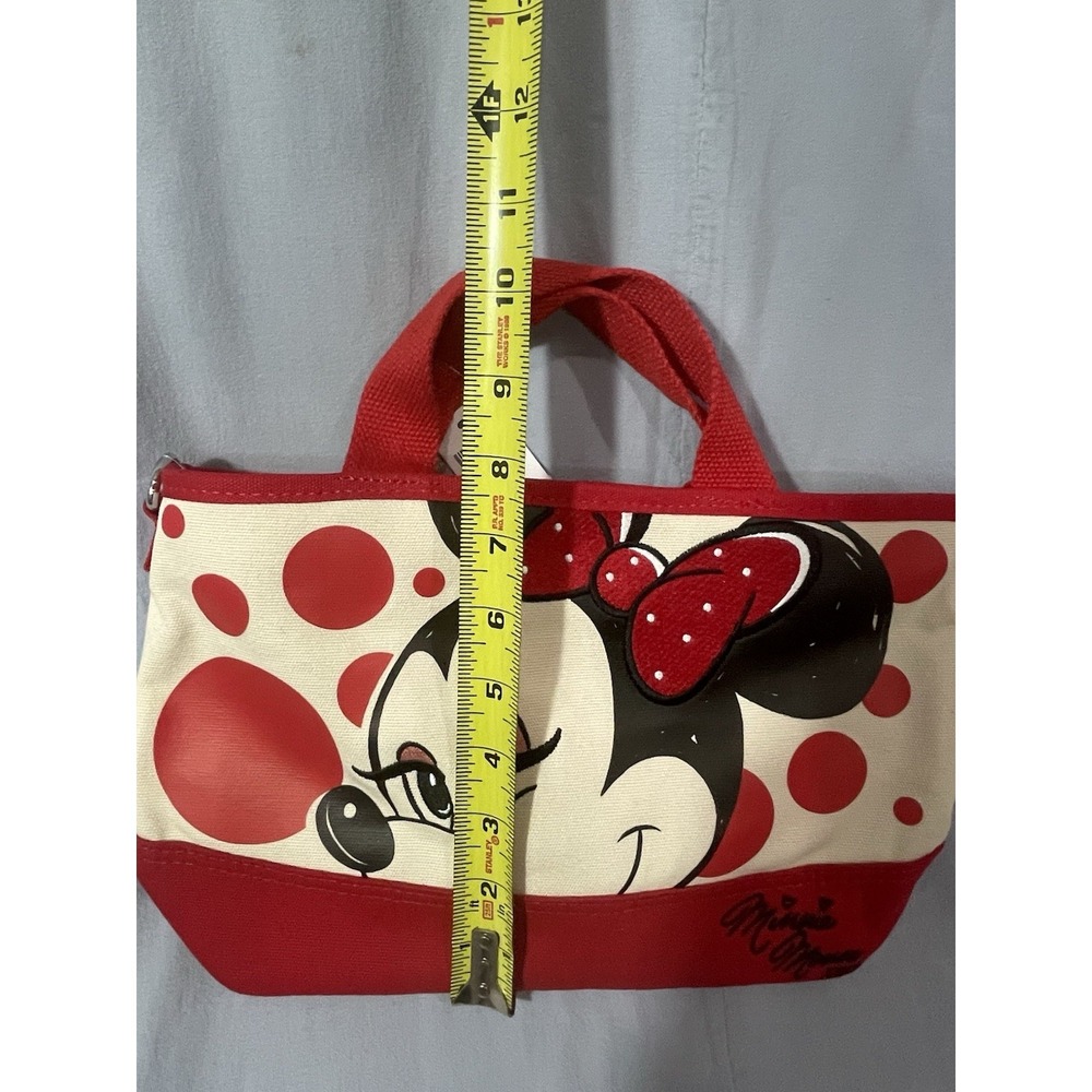 NEW Disney Parks Minnie Mouse Mini Canvas Tote Bag Red Polka Dot Zipper & Strap - Picture 7 of 7
